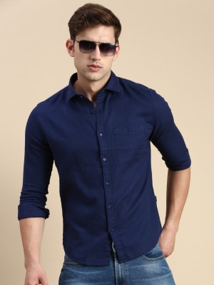 Showoff Men Solid Casual Dark Blue Shirt