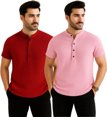 METRONAUT Men Self Design Casual Maroon, Pink Shirt(Pack of 2)