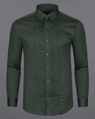 HOC Men Solid Formal Green Shirt