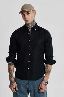 Snitch Men Solid Casual Black Shirt