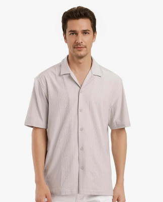 RARE RABBIT Men Self Design Casual Beige Shirt