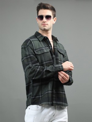 HERE&NOW Men Checkered Casual Green Shirt