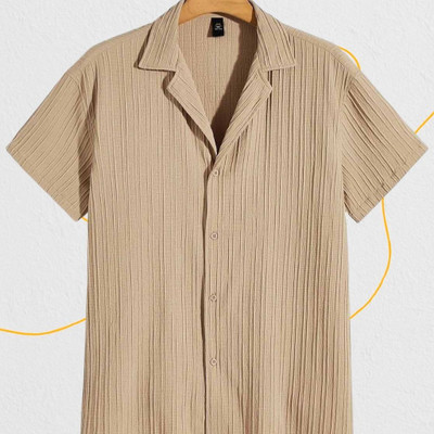 A Dearise Trend Men Self Design Casual Cream Shirt