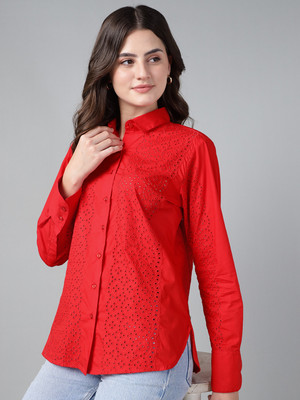 Hancock Women Solid Casual Red Shirt