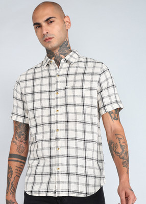 WROGN Men Checkered Casual White Shirt