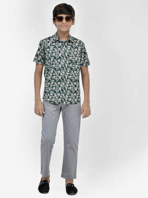 CRIMSOUNE CLUB Boys Printed Casual Dark Green, White, Black Shirt