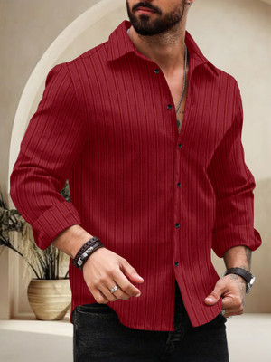 SPOQUE Men Striped Casual Maroon Shirt
