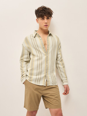 THE BEAR HOUSE Men Striped Casual Beige Shirt
