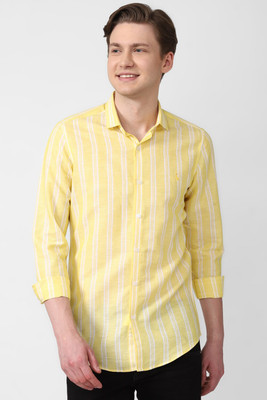 Simon Carter London Men Striped Casual Yellow Shirt
