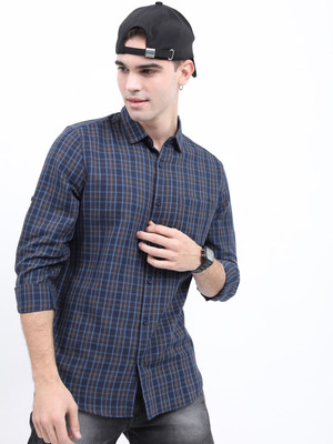 HIGHLANDER Men Checkered Casual Dark Blue, Brown, Light Blue Shirt