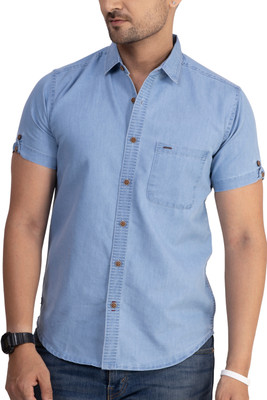 D Finish Men Solid Casual Blue Shirt