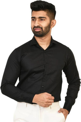 El Senor Men Solid Formal Black Shirt