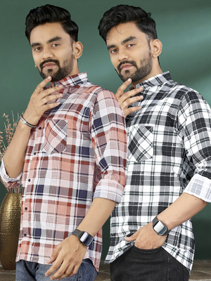 METRONAUT Men Checkered Casual Multicolor Shirt(Pack of 2)