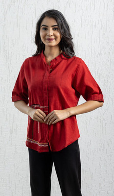 Hunar Women Embroidered Casual Red Shirt
