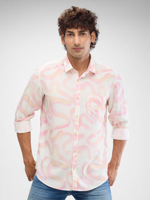 Spykar Men Printed Casual Pink Shirt