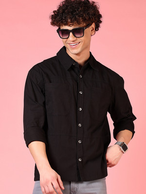 V-MART Men Solid Casual Black Shirt