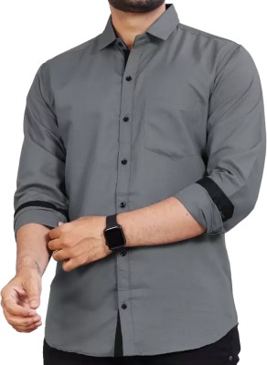 EyeBogler Men Self Design Casual Grey Shirt