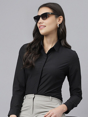 ZAINAB CREATIONS Women Solid Formal Black Shirt