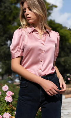 SADBHAVNAFABRIC Women Solid Formal Pink Shirt