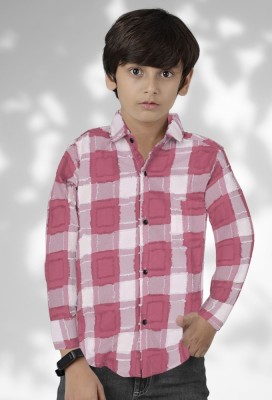 om cretion Boys Checkered Casual Pink Shirt