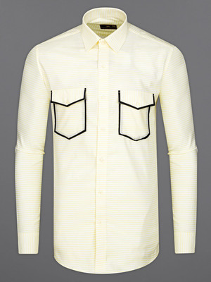 HOC Men Striped Casual Yellow Shirt
