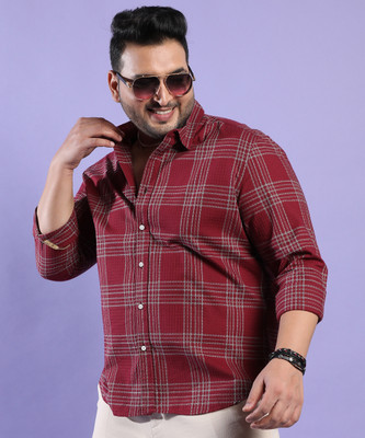 Instafab Plus Men Checkered Casual Maroon Shirt