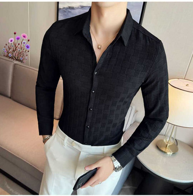 ElanWear Men Self Design Casual Black Shirt