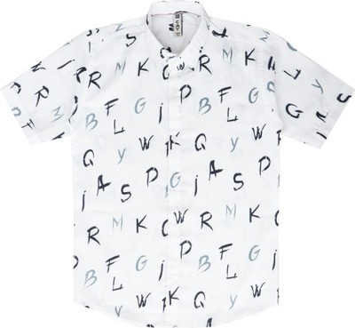 Cay Boys Printed Casual White, Dark Blue, Blue Shirt