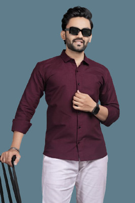 NAJMAFASHION Men Solid Formal Maroon Shirt