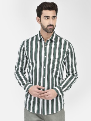 CRIMSOUNE CLUB Men Striped Casual Green, Grey, White Shirt