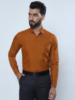 youth first Men Solid Formal Brown Shirt