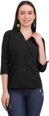 TishiMishu Women Solid Casual Black Shirt