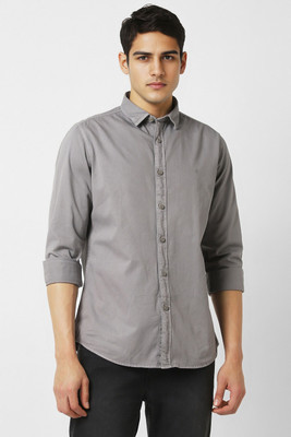VAN HEUSEN Men Solid Casual Grey Shirt