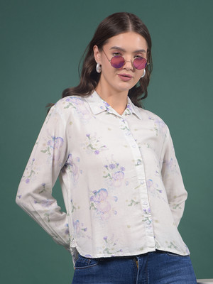 CRIMSOUNE CLUB Women Floral Print Casual Purple Shirt