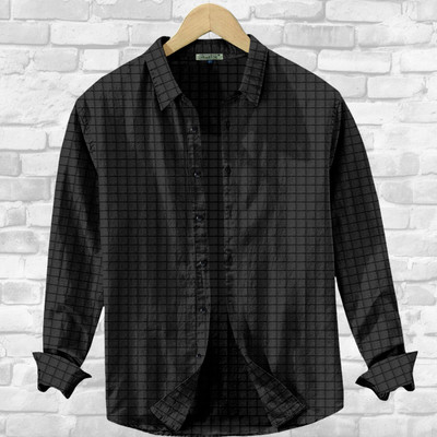 UPQUEDS Men Checkered Casual Black Shirt