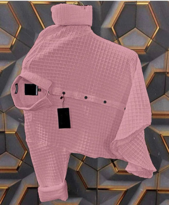 SHFASHION Men Self Design Casual Pink Shirt