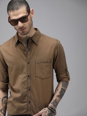 Roadster Men Solid Casual Brown Shirt