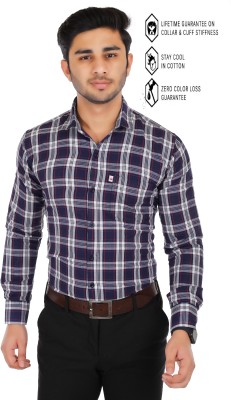 Marc Laurent Men Checkered Casual Dark Blue, White, Red Shirt