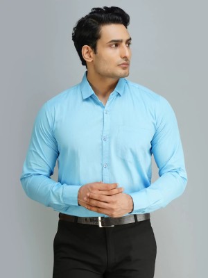 VERTUSY Men Solid Formal Light Blue Shirt