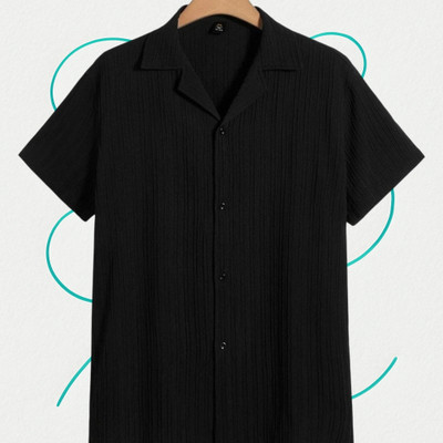 Jenil Fashion Men Self Design Casual Black Shirt