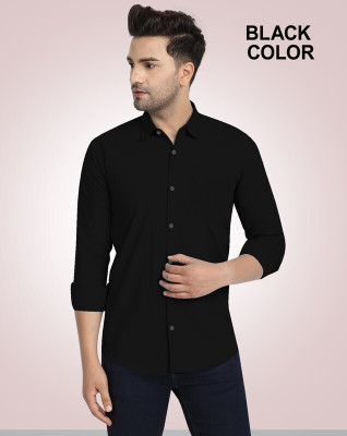 HouseOfCommon Men Solid Casual Black Shirt