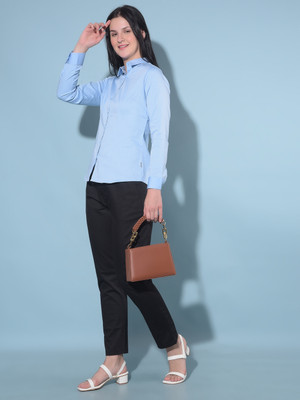 CRIMSOUNE CLUB Women Solid Casual Blue Shirt