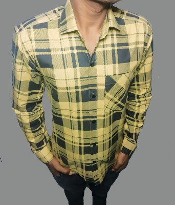 SKK Men Checkered Casual Yellow Shirt