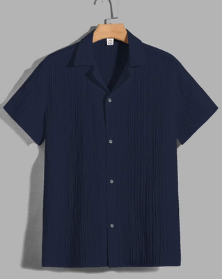 FOXTER Men Self Design Casual Blue Shirt