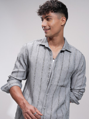 HIGHLANDER Men Self Design Casual Grey Shirt