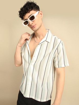 Voroxy Men Striped Casual Blue Shirt