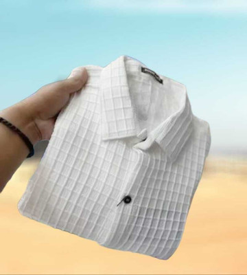 NIVNSH CREATION Men Self Design, Checkered Casual White Shirt