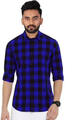 REHAN Men Checkered Casual Blue Shirt