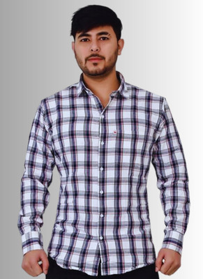 VK WINTER WEAR Men Striped Casual Dark Blue, White, Pink Shirt