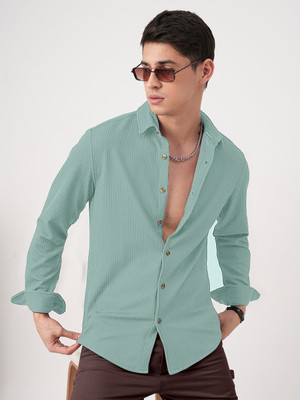 INDICLUB Men Striped Casual Light Blue Shirt
